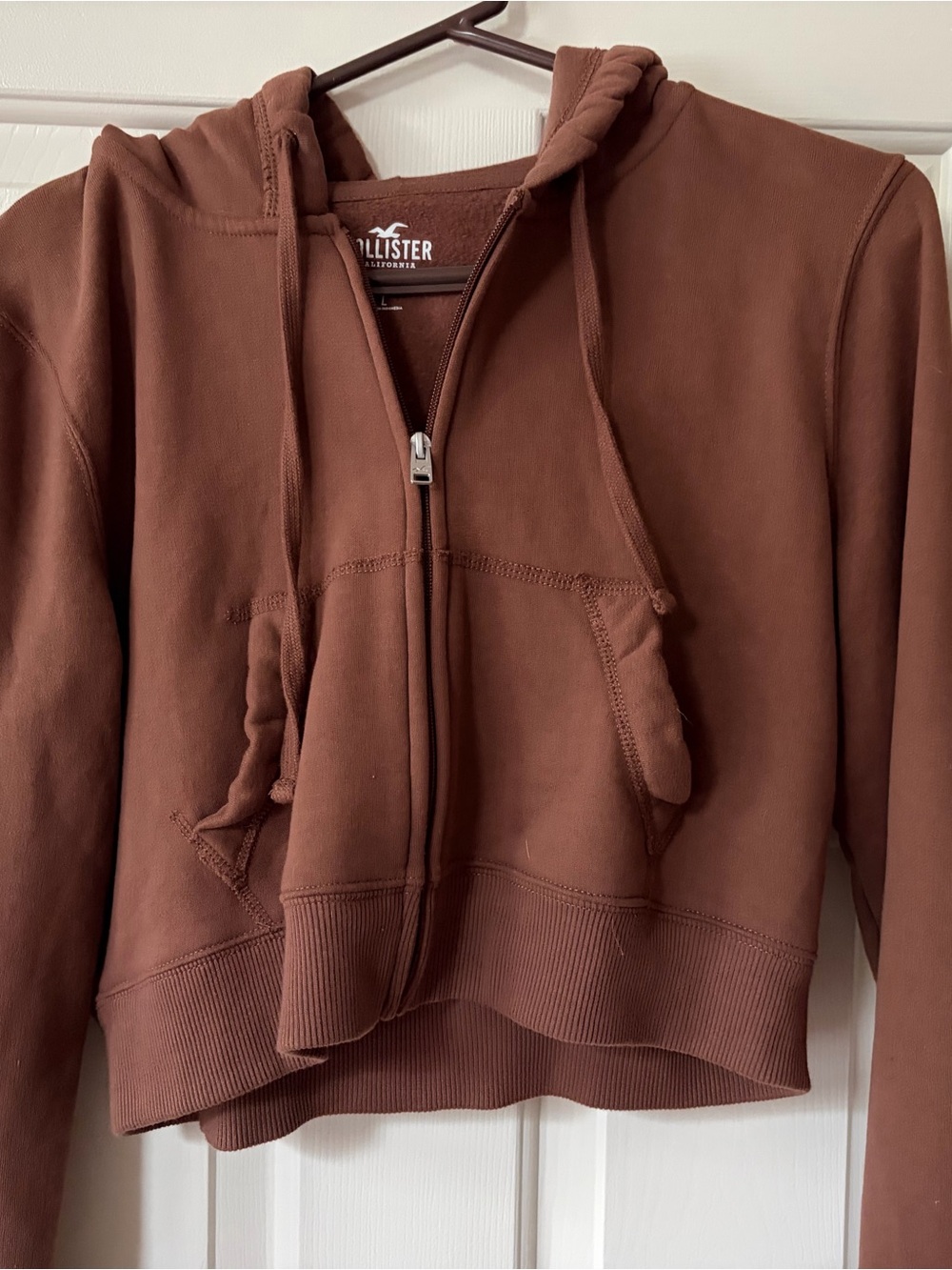 Hollister Brown Cropped Zip Hoodie